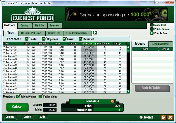 Jouer sur Everest Poker